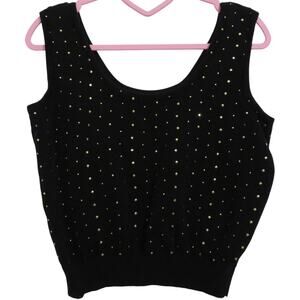 St. John Women Sz M Black Gold Sleeveless Knit Tank Top Stud Embellished Sweater